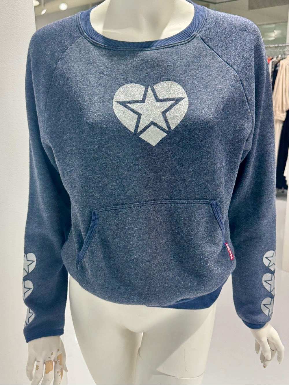 Hard Tail navy sweatshirt with silver star print on front and sleeves Size XS